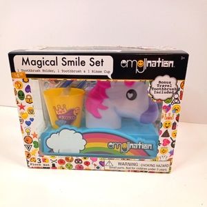 New Unicorn Travel Toothbrush, Tooth Brush Holder & Rinse Cup Magical Smile Set.
